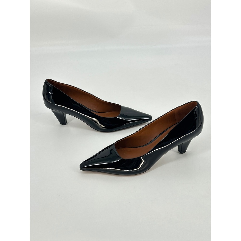 Franco Sarto Black Patent Leather Astra Pumps Pointed Toe Block Heel- Size 10M